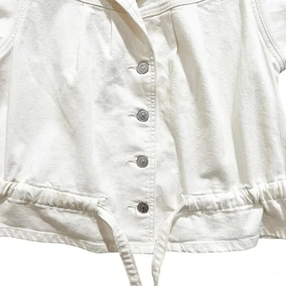 7 For All Mankind White Button Front Utility Top S Collared Drawstring - Picture 5 of 8